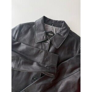 111 State Leather Jacket Black 1x 5 Button Classic Pockets Collar Soft Preppy